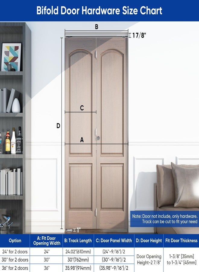 JUBEST 36“ Bifold Door Hardware, Folding Door Hardware Sliding Barn Door Hardwares for 2 Doors (18" Each), Top Mounted Bifold Closet Door Kits for Bedroom, Bathroom, Storeroom, Closet, Living Room - Image 4